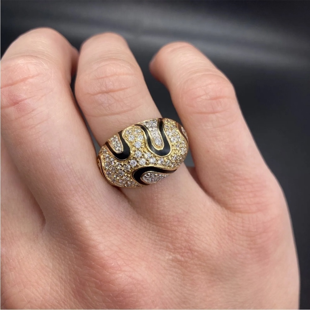 Shiny Lab Diamonds Gold Over Sterling Silver Dome Enamel Ring - Picture 7 of 9